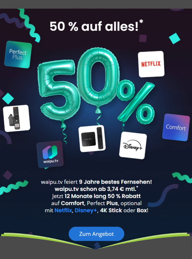 1 Jahr waipu.tv mit 50% Rabatt