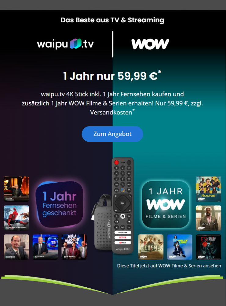 WOW & waipu.tv Stick für 64,98€