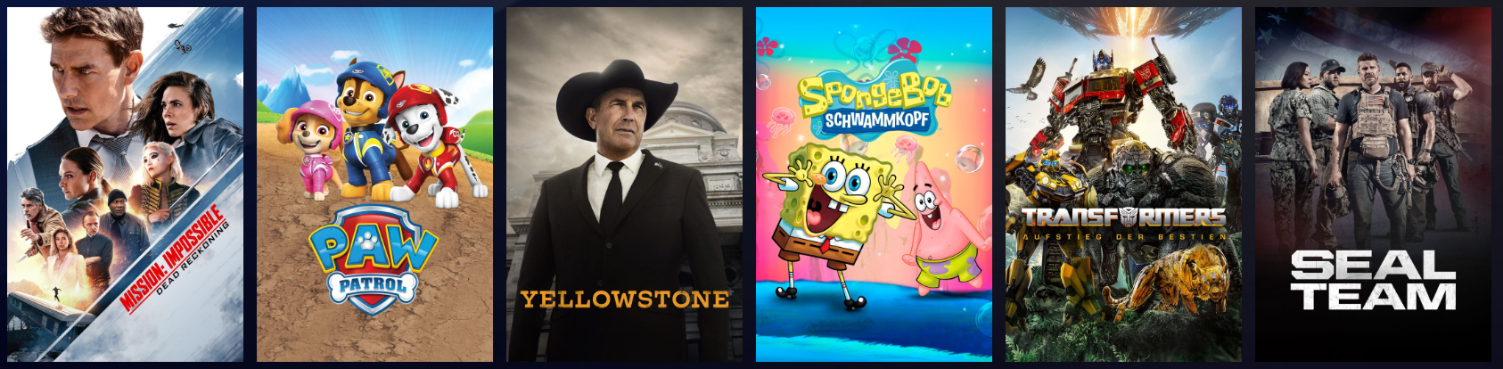 Beispielhafte Film- und Serienauswahl bei Paramount Plus.