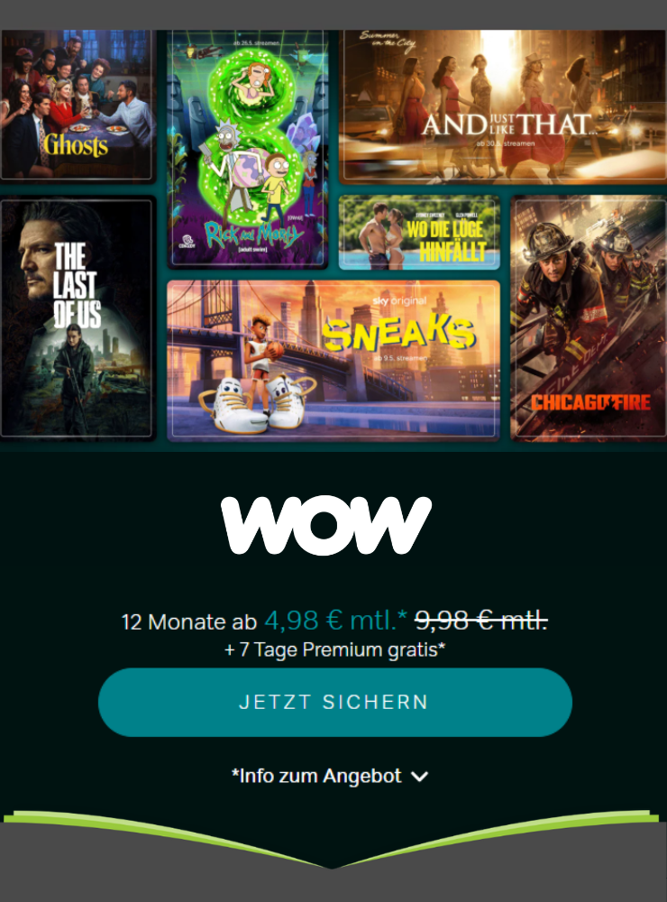 1 Jahr WOW Filme & Serien für 4,98€ mtl.