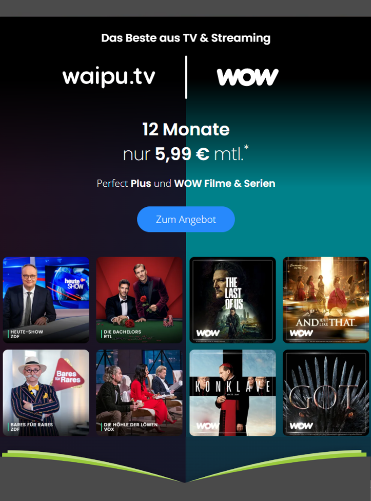 waipu.tv + WOW Filme & Serien für 5,99€ mtl.