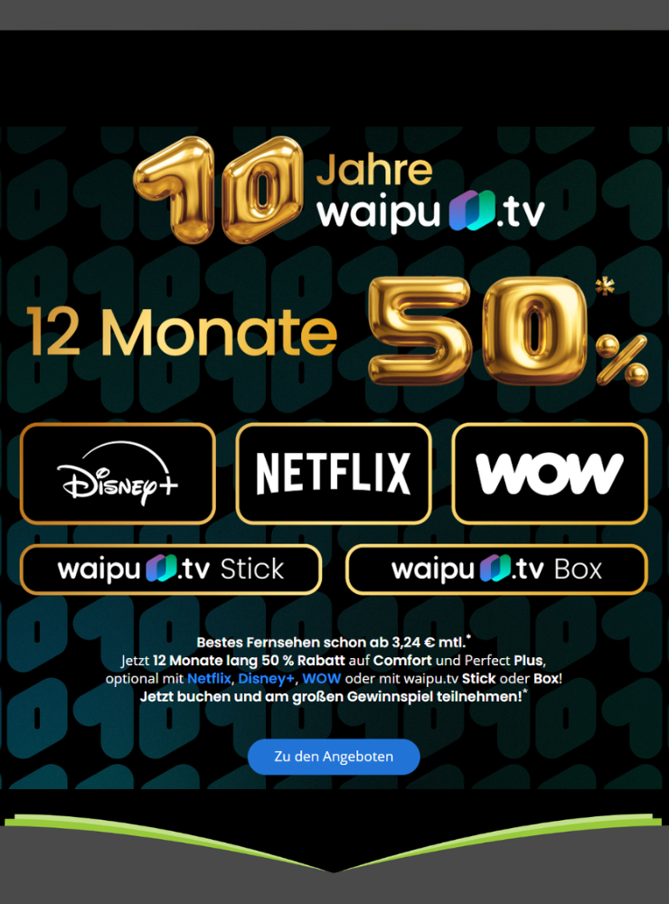 1 Jahr waipu.tv mit 50 % Rabatt